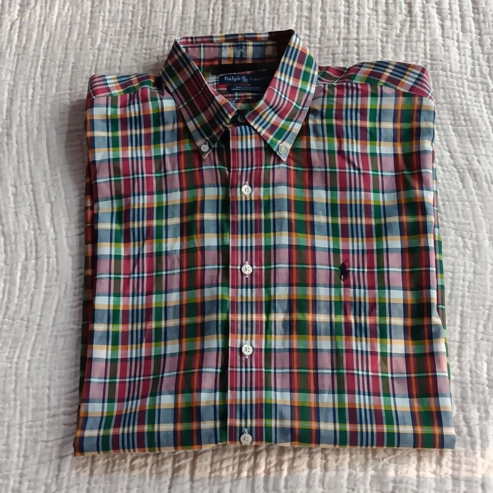 Vintage Ralph Lauren Men Sz XL  Short Sleeve Button Down Plaid Old Money Preppy